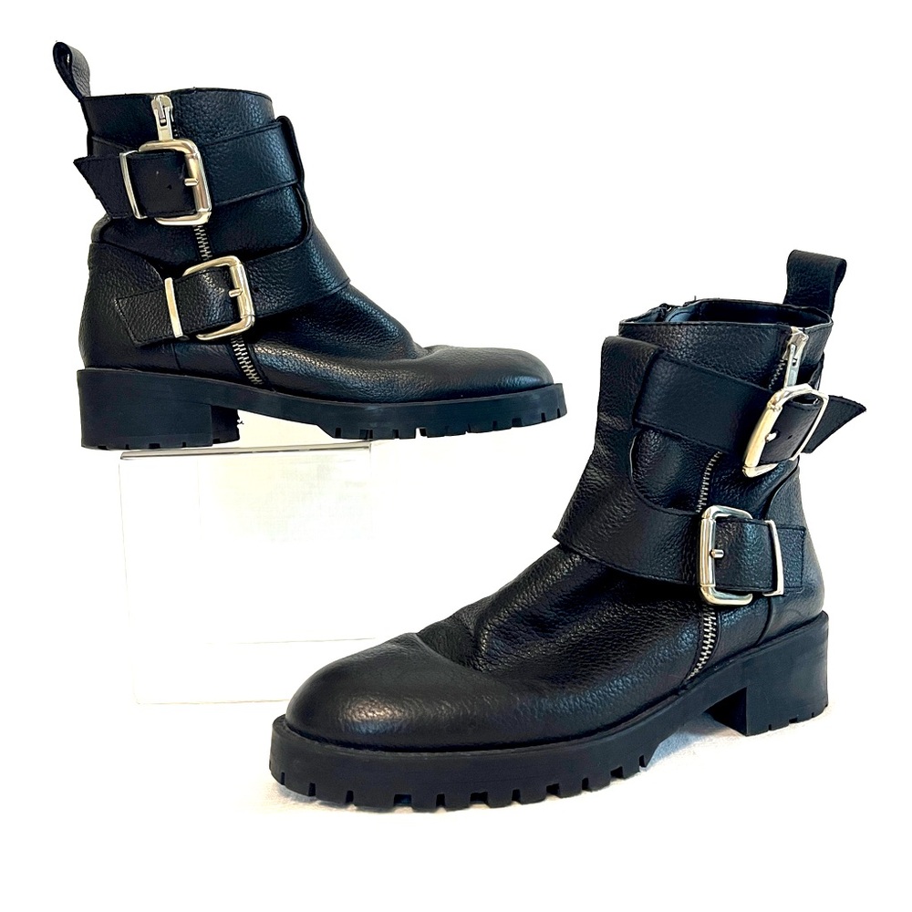 ZARA Basic Collection Black Leather Buckle Ankle Boots size 40